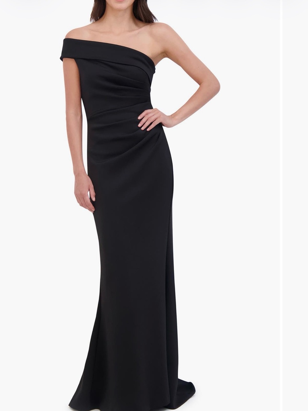 Eliza J Black One-Shoulder Evening Gown